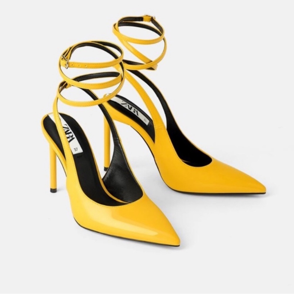Zara Yellow Stiletto Heels with Artistic Ankle Strap